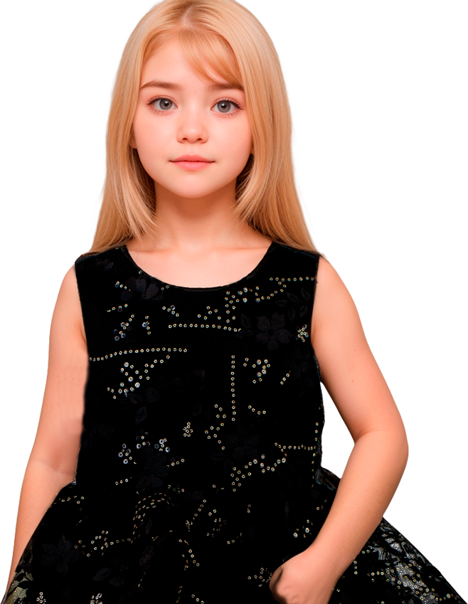 Vestido Infantil Negro Sin Mangas con Flores 3D Tallas 2-12