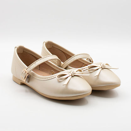 Bailarinas Infantiles Beige con Moño y Correa | Niña