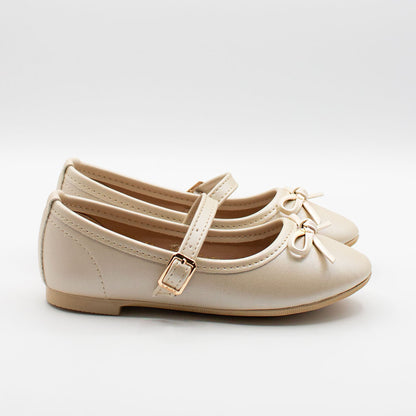 Bailarinas Infantiles Beige con Moño y Correa | Niña