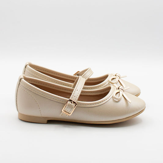 Bailarinas Infantiles Beige con Moño y Correa | Niña