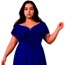 Vestido Azul Rey Chiffon Hombros Descubiertos Línea A Tallas Extra 1XL-3XL