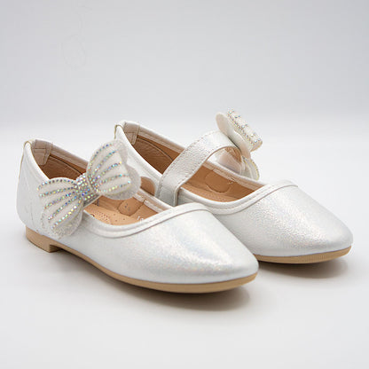 Zapatillas Blanco Tornasol con Velcro y Moño de Piedras para Niña Tallas 13-26