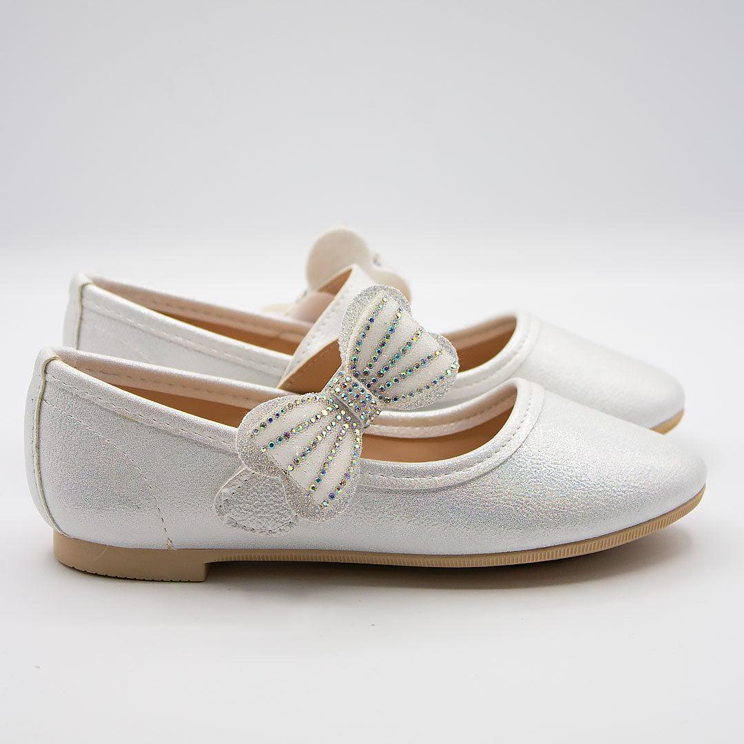 Zapatillas Blanco Tornasol con Velcro y Moño de Piedras para Niña Tallas 13-26