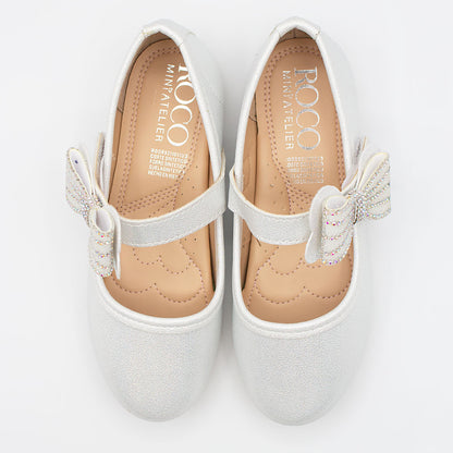 Zapatillas Blanco Tornasol con Velcro y Moño de Piedras para Niña Tallas 13-26