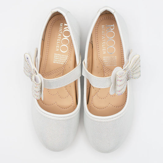 Zapatillas Blanco Tornasol con Velcro y Moño de Piedras para Niña Tallas 13-26
