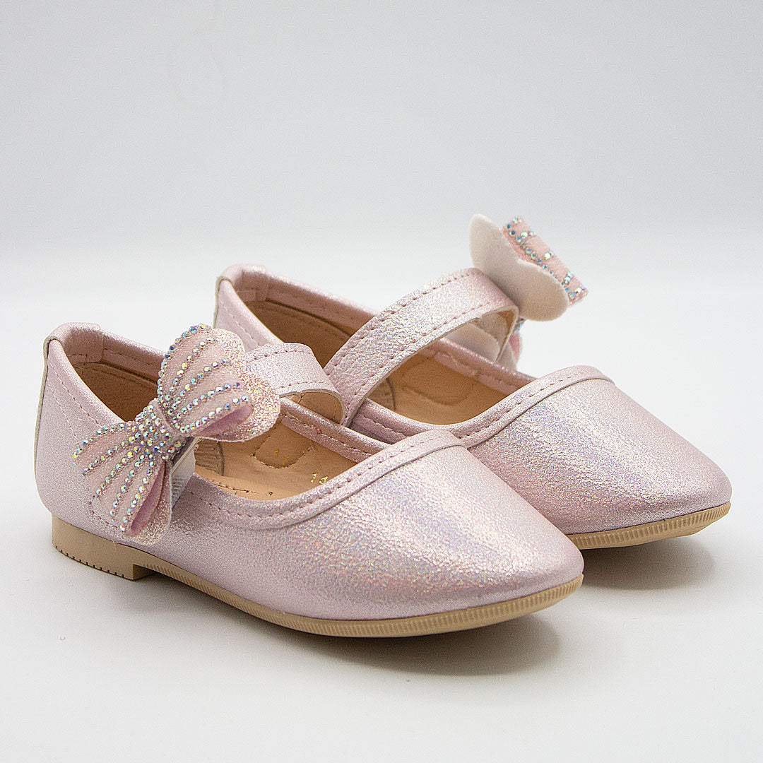 Zapatillas Rosa Tornasol con Velcro y Moño de Cristales para Niña Tallas 13-26