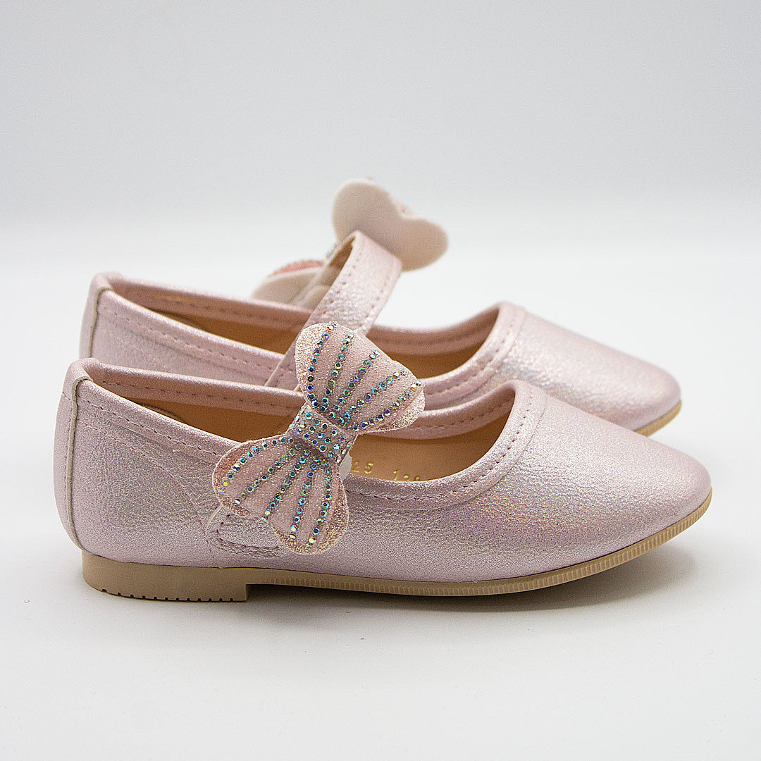 Zapatillas Rosa Tornasol con Velcro y Moño de Cristales para Niña Tallas 13-26
