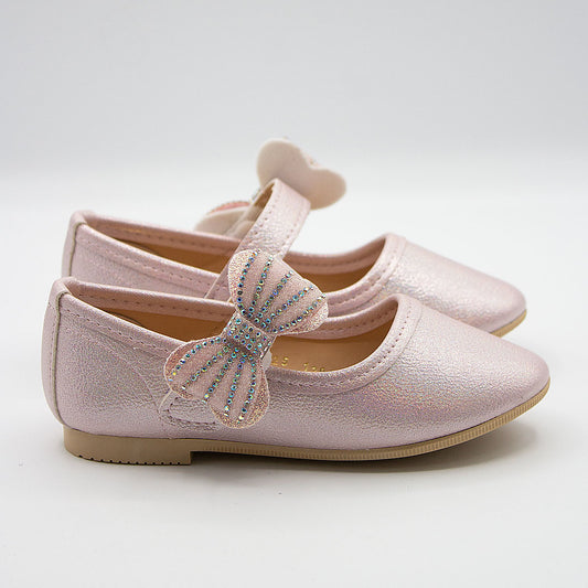 Zapatillas Rosa Tornasol con Velcro y Moño de Cristales para Niña Tallas 13-26
