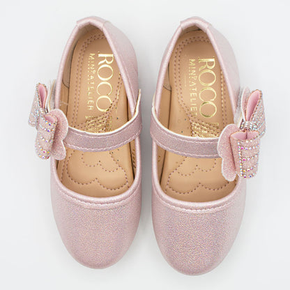 Zapatillas Rosa Tornasol con Velcro y Moño de Cristales para Niña Tallas 13-26