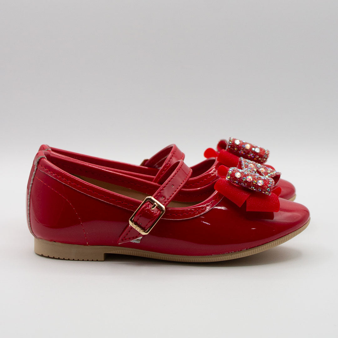 Zapatos de Charol Rojo con Moño de Piedras para Niña | Tallas 13-26