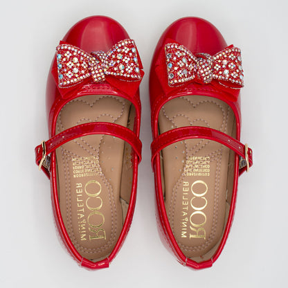 Zapatos de Charol Rojo con Moño de Piedras para Niña | Tallas 13-26