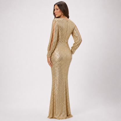 Sequin Plunge V-Neck Long Sleeve Mermaid Pink Dress Sizes S-L