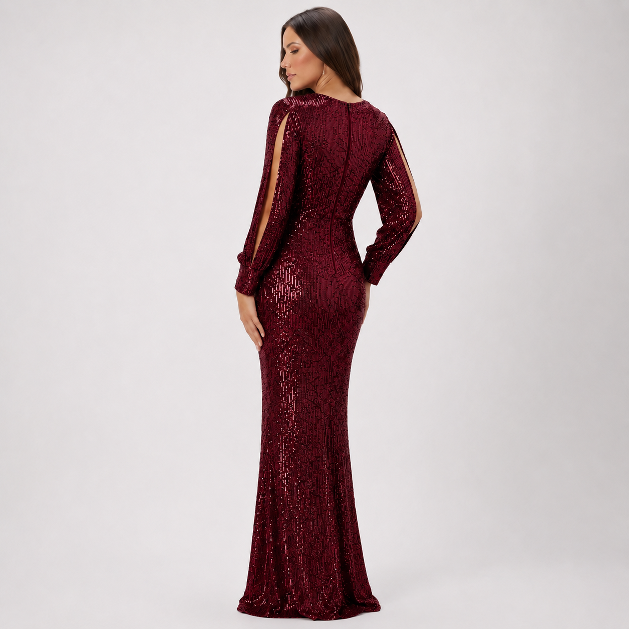 Sequin Plunge V-Neck Long Sleeve Mermaid Pink Dress Sizes S-L