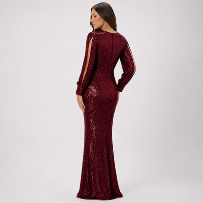 Sequin Plunge V-Neck Long Sleeve Mermaid Pink Dress Sizes S-L