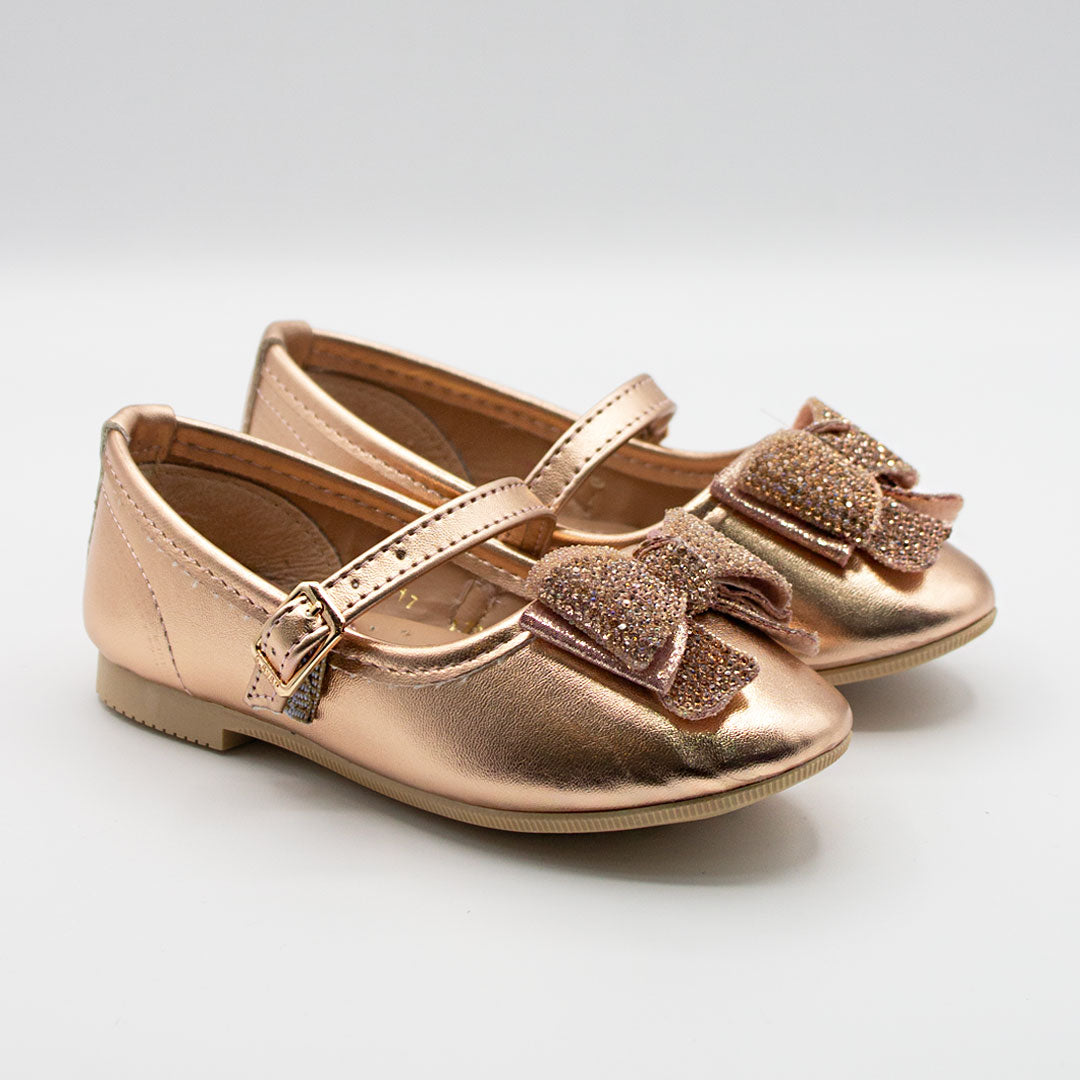 Zapatillas Oro Rosa con Moño de Piedras para Niña Tallas 13-26