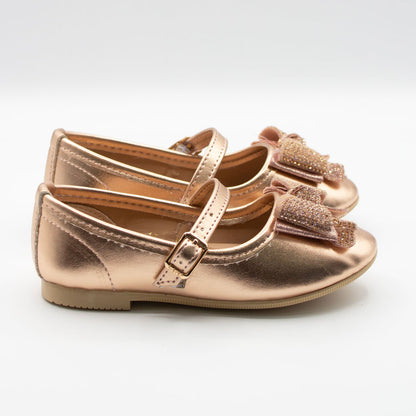 Zapatillas Oro Rosa con Moño de Piedras para Niña Tallas 13-26