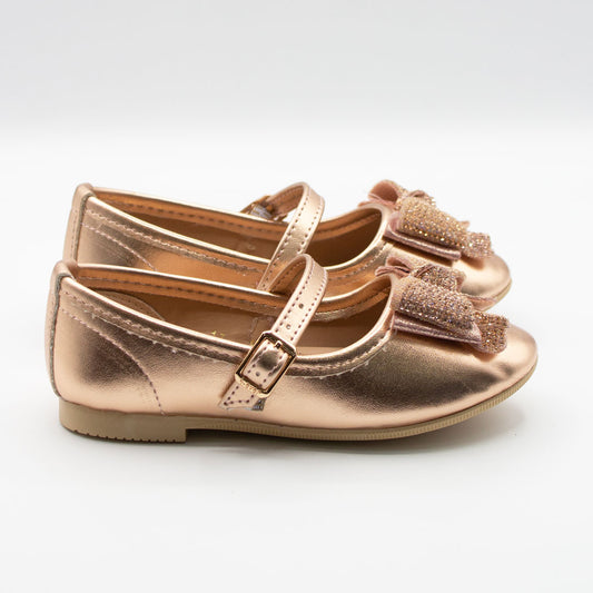 Zapatillas Oro Rosa con Moño de Piedras para Niña Tallas 13-26