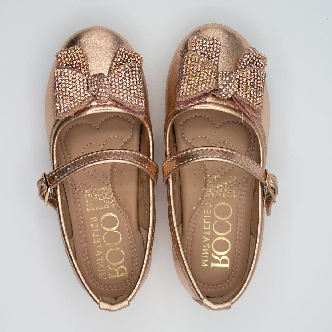 Zapatillas Oro Rosa con Moño de Piedras para Niña Tallas 13-26