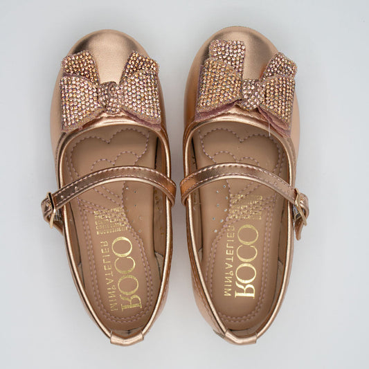 Zapatillas Oro Rosa con Moño de Piedras para Niña Tallas 13-26