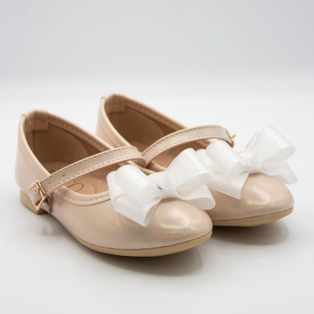 Zapatillas Oro Tornasol con Moño Frontal para Niña Tallas 13-24