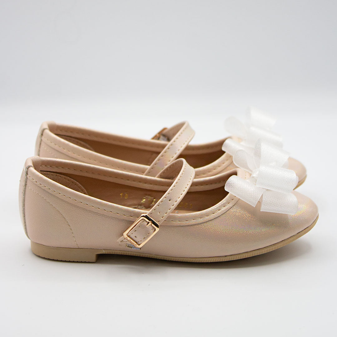 Zapatillas Oro Tornasol con Moño Frontal para Niña Tallas 13-24