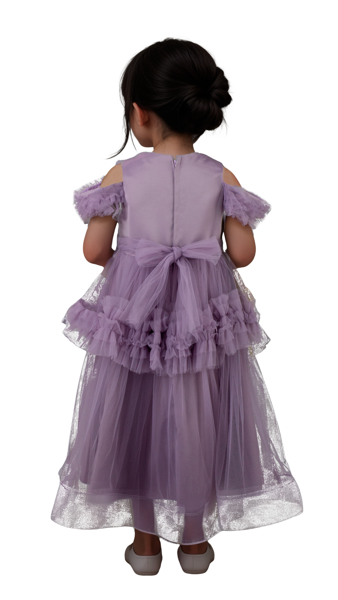 Vestido Infantil Lila Tul Hombros al Aire con Lentejuelas Tallas 110-150