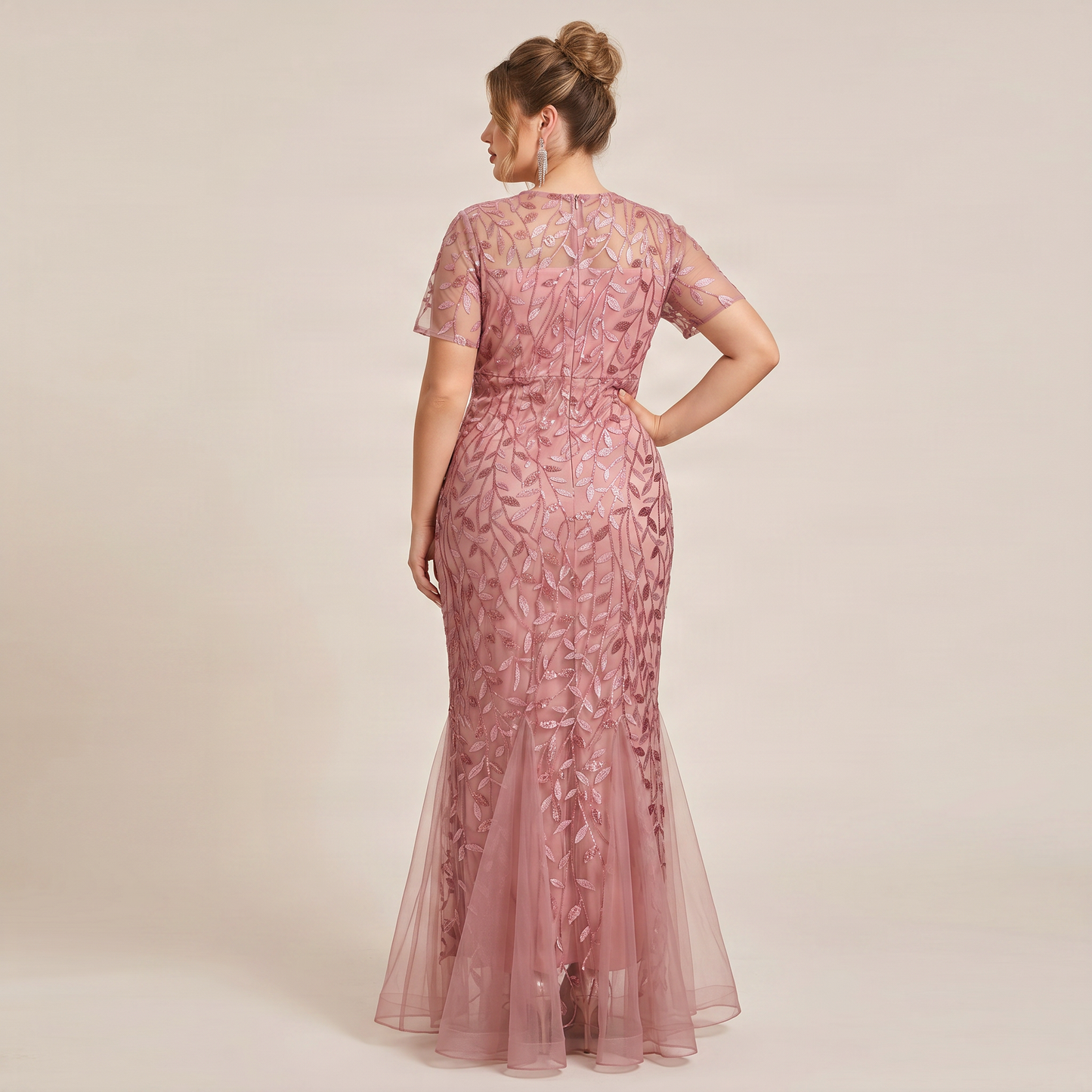 Vestido Coral Tul Bordado Floral Lentejuela | Corte Sirena | Tallas Extras