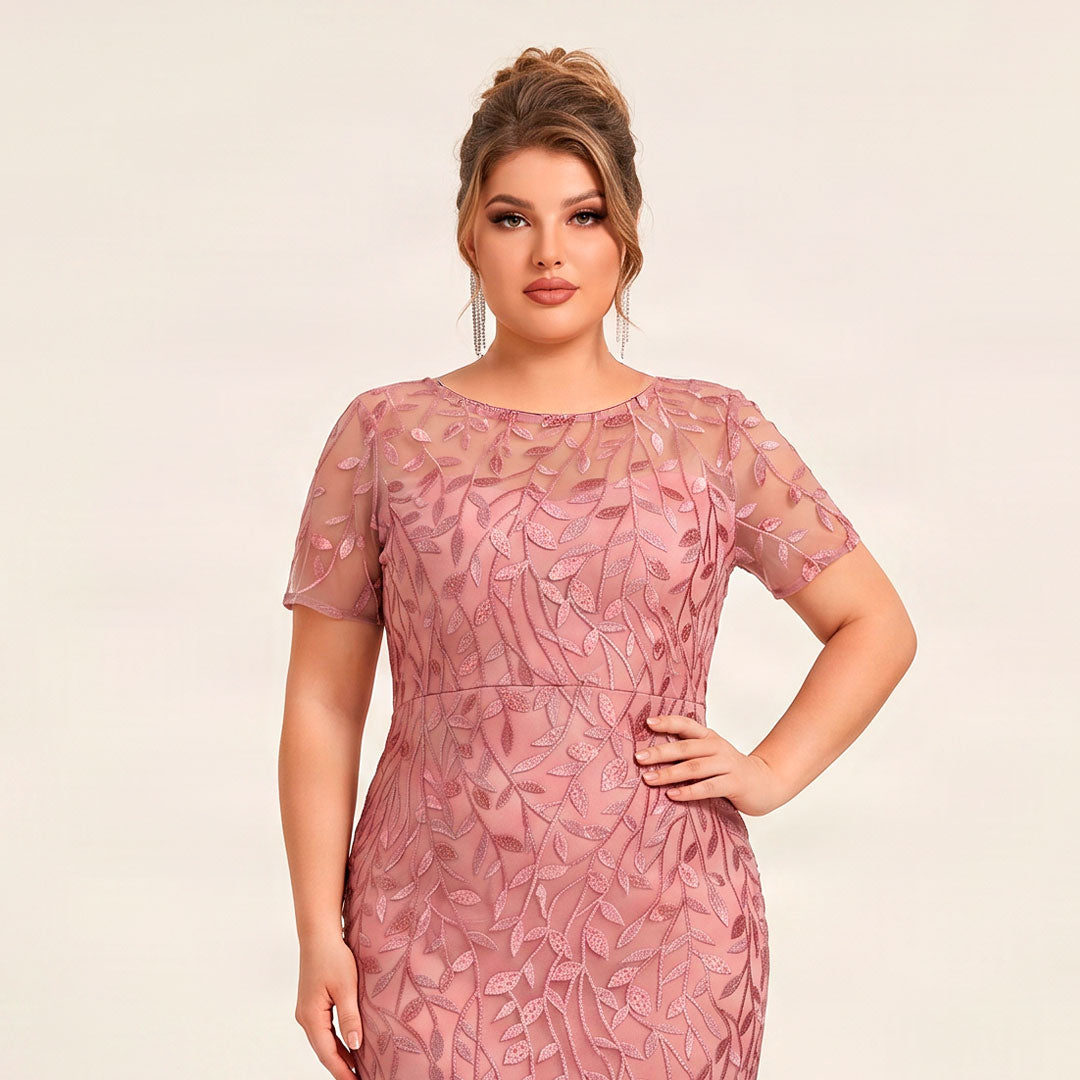 Vestido Coral Tul Bordado Floral Lentejuela | Corte Sirena | Tallas Extras