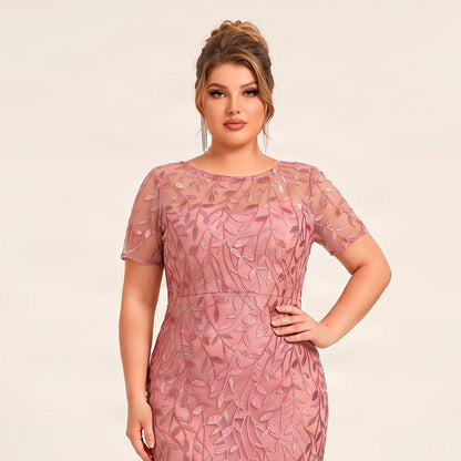 Vestido Coral Tul Bordado Floral Lentejuela | Corte Sirena | Tallas Extras