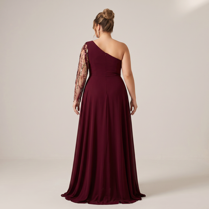Vestido Asimétrico Tinto Tul Bordado con Sobrefalda