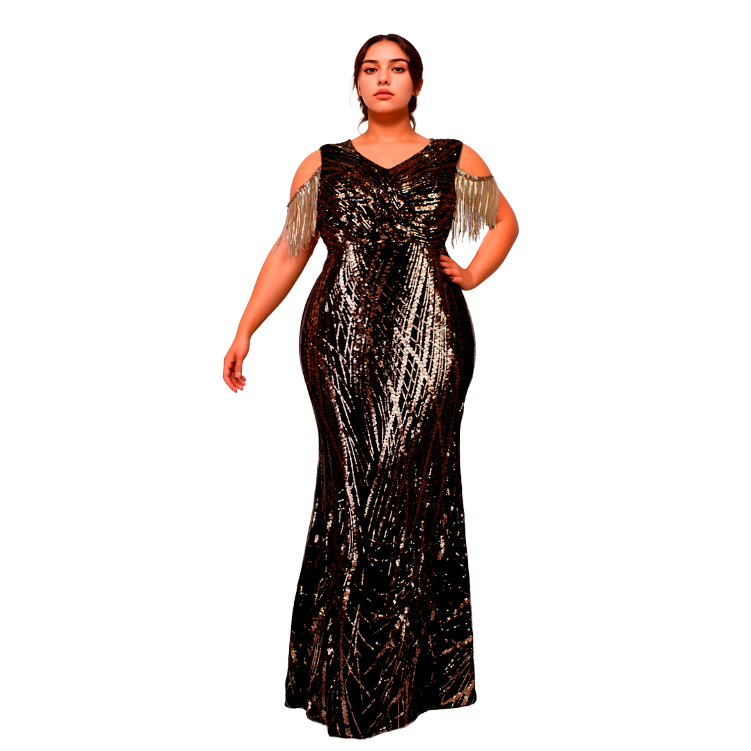 Vestido de Noche Sirena Lentejuelas Oro Rosa Tallas Extra 1XL-4XL