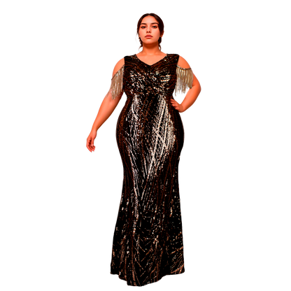 Vestido de Noche Sirena Lentejuelas Oro Rosa Tallas Extra 1XL-4XL