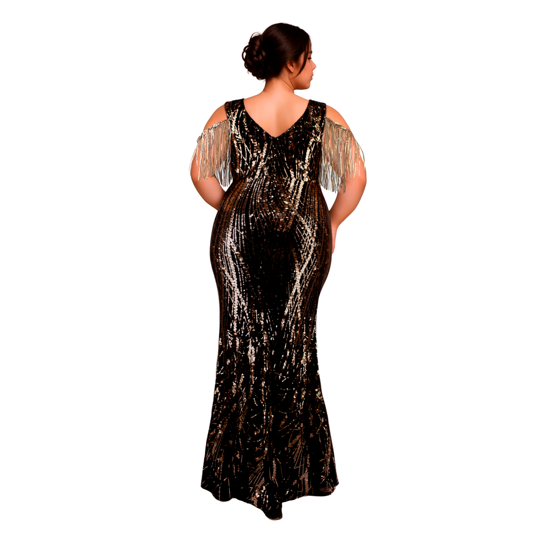 Vestido de Noche Sirena Lentejuelas Oro Rosa Tallas Extra 1XL-4XL