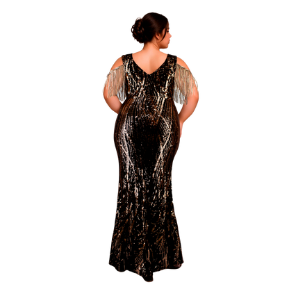 Vestido de Noche Sirena Lentejuelas Oro Rosa Tallas Extra 1XL-4XL