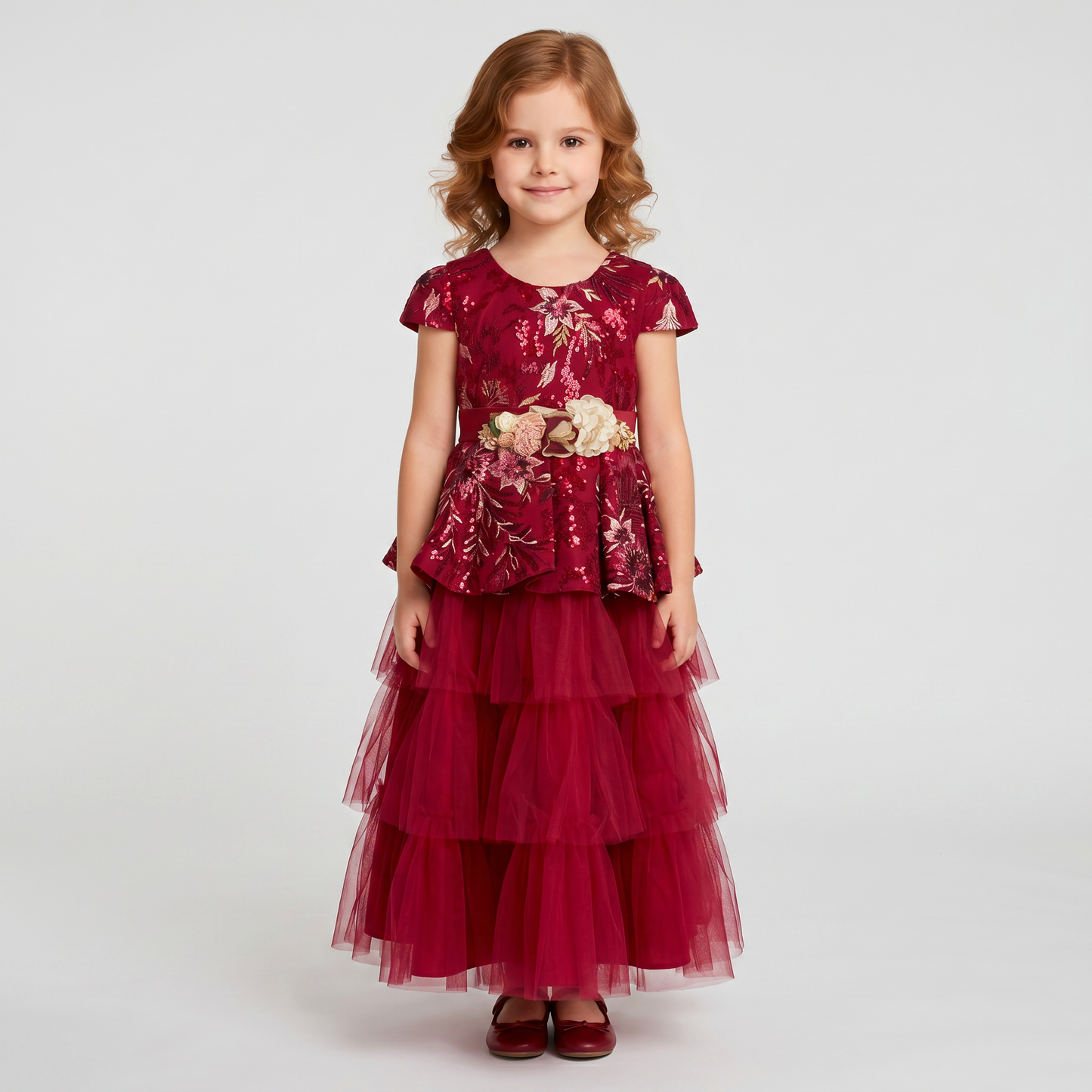 Vestido de Tul con Bordados y Mangas para Niña