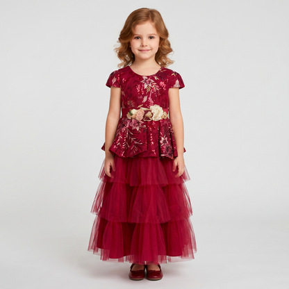 Vestido de Tul con Bordados y Mangas para Niña