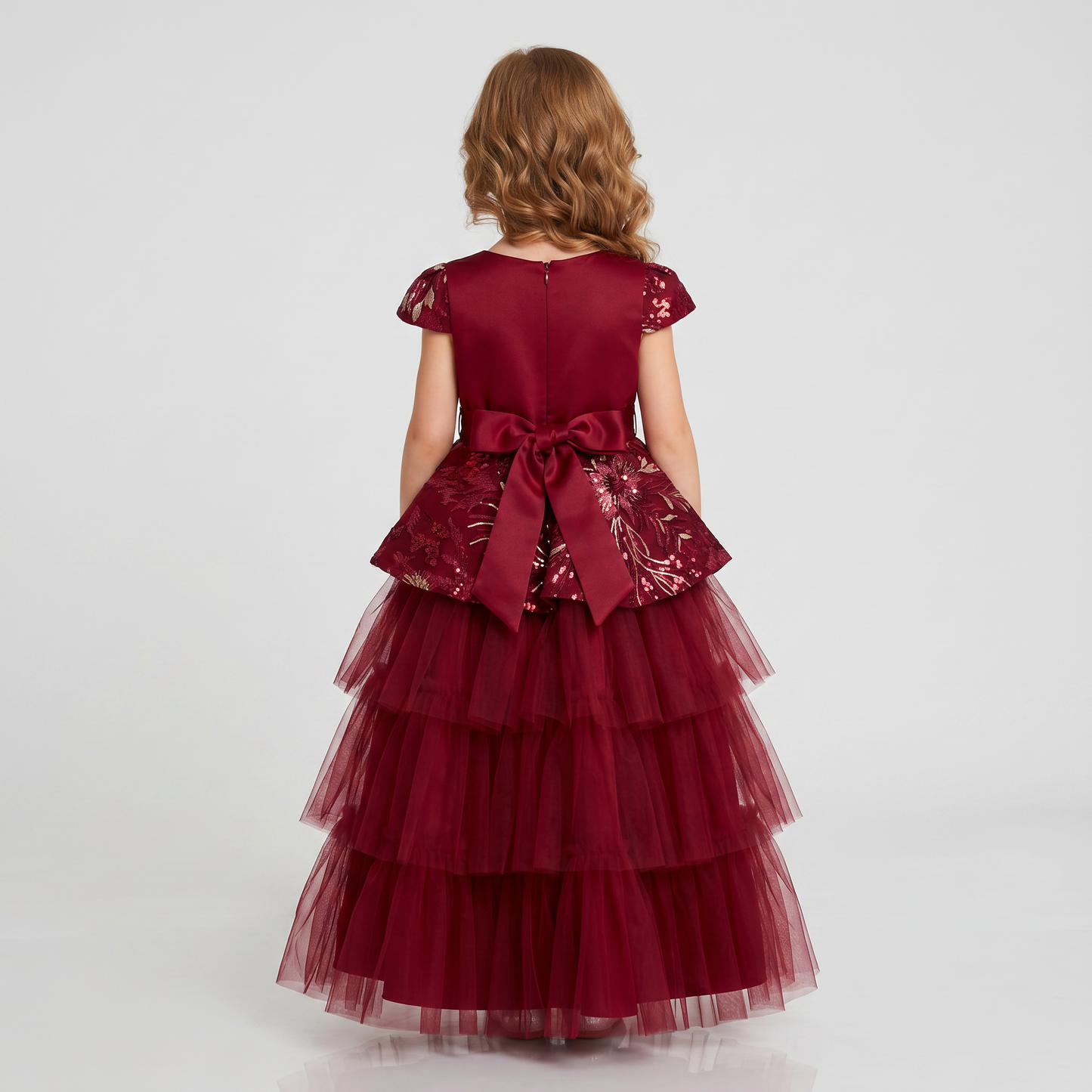 Vestido de Tul con Bordados y Mangas para Niña