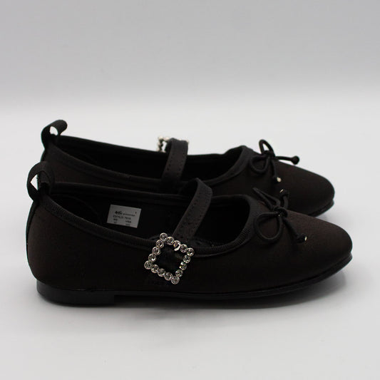 Zapatillas Negras Punta Cuadrada con Moño y Hebilla de Piedras para Niña Tallas 15-26