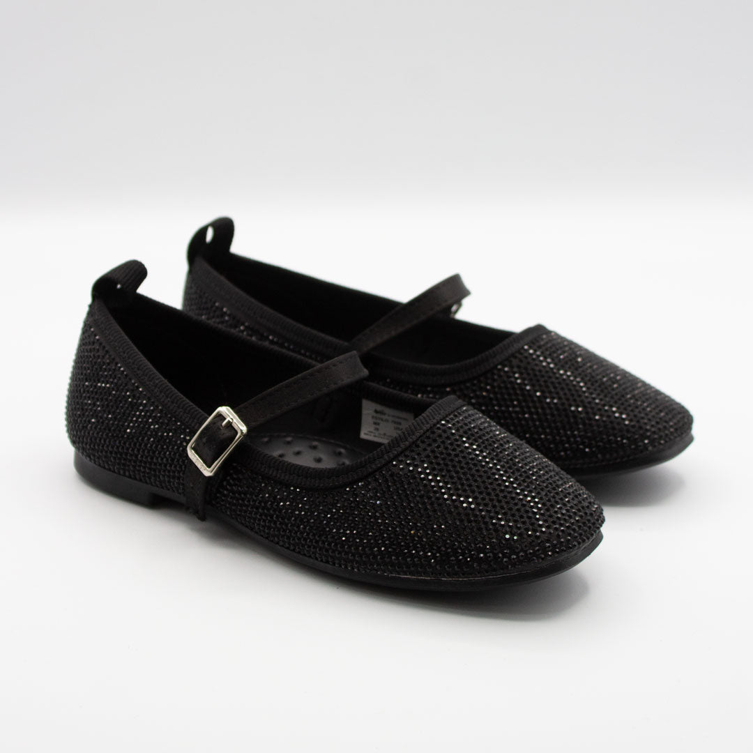 Zapatillas Negras Punta Cuadrada con Pedrería para Niña Tallas 15-24