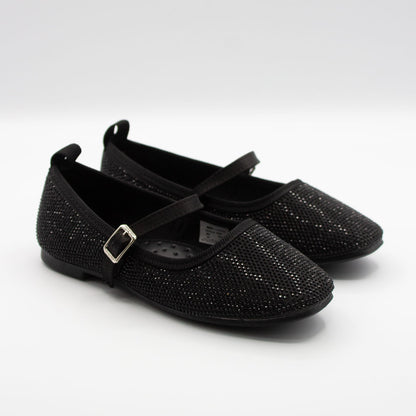 Zapatillas Negras Punta Cuadrada con Pedrería para Niña Tallas 15-24
