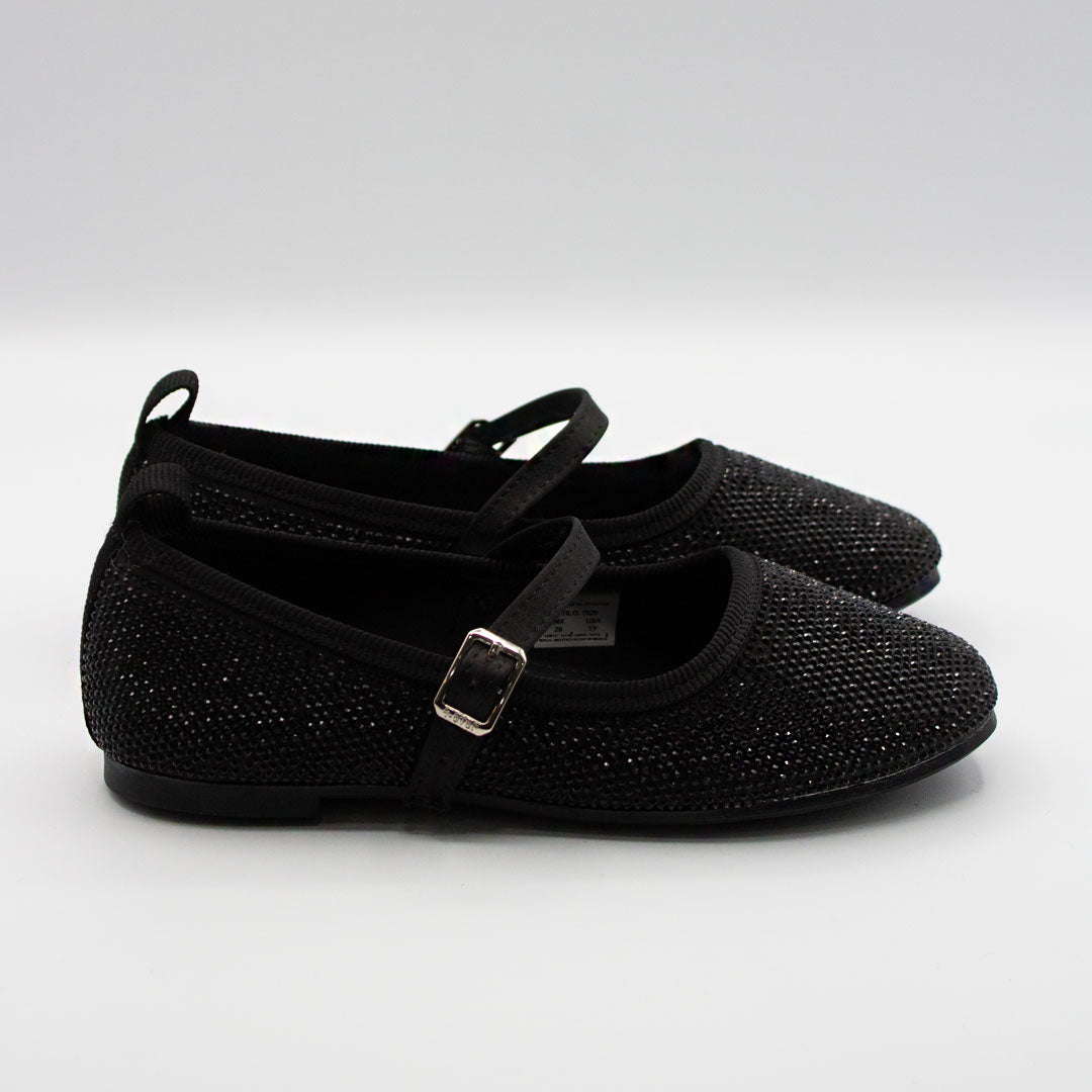 Zapatillas Negras Punta Cuadrada con Pedrería para Niña Tallas 15-24