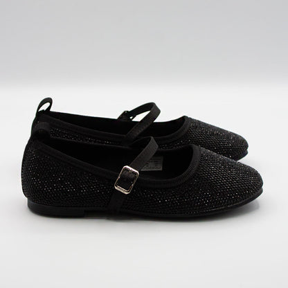 Zapatillas Negras Punta Cuadrada con Pedrería para Niña Tallas 15-24