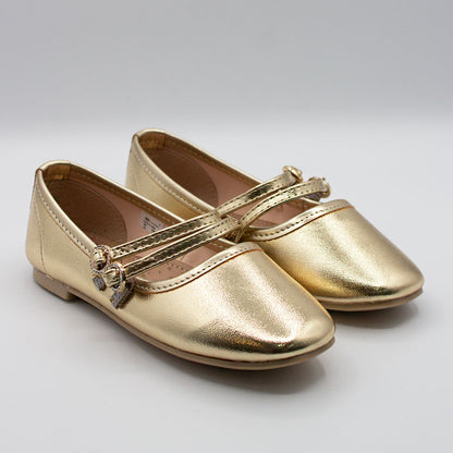 Zapatillas Doradas Punta Cuadrada Doble Correa para Niña Tallas 15-26