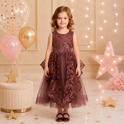 Vestido de Tul Mauve con Bordados para Niña Tallas 120-160