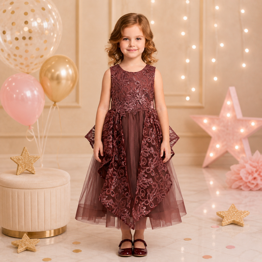 Vestido de Tul Mauve con Bordados para Niña Tallas 120-160