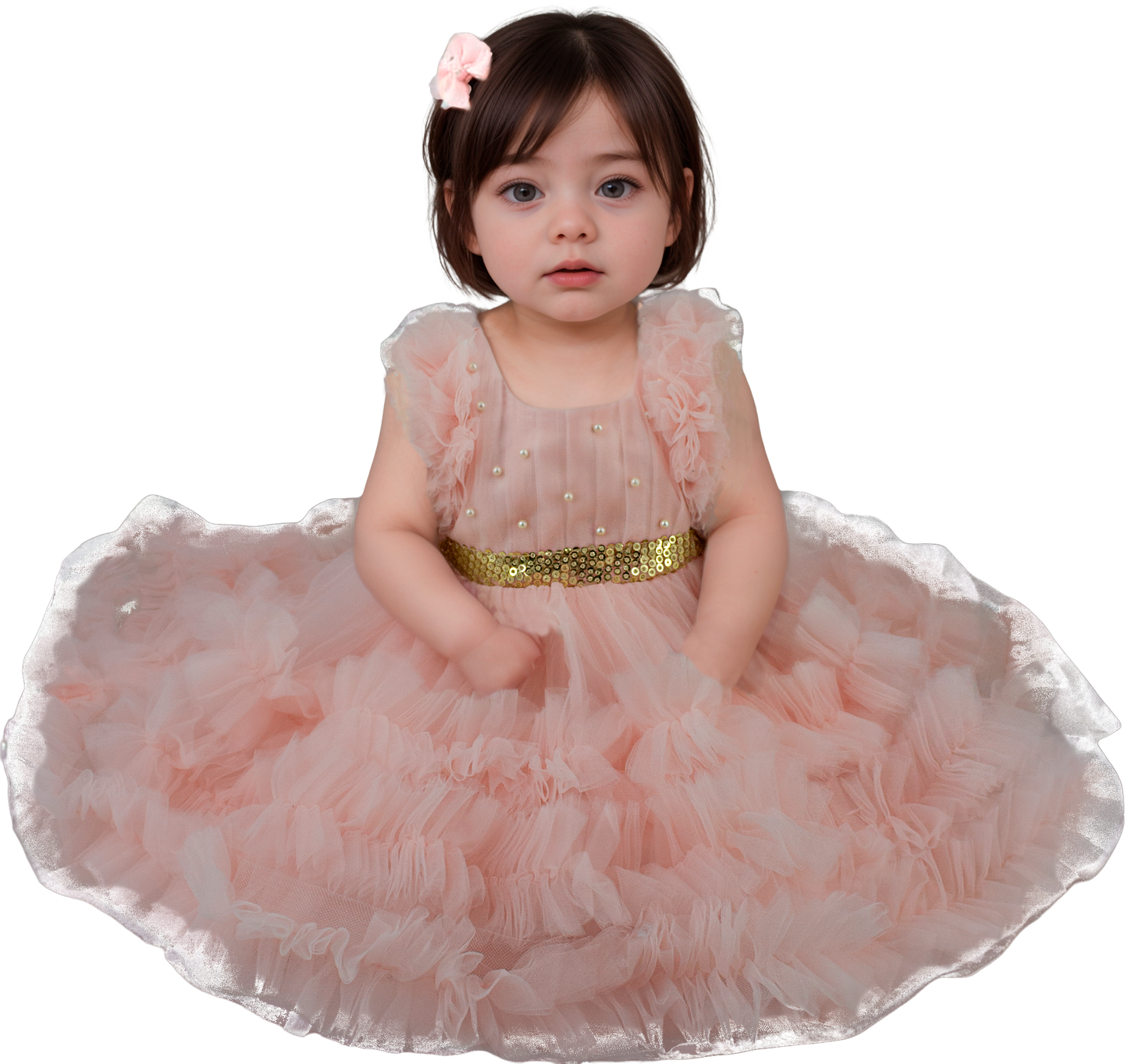 Vestido de Tul Rosa con Cauda y Lentejuelas para Niña Tallas 60-110