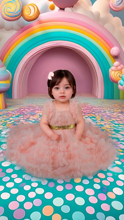 Vestido de Tul Rosa con Cauda y Lentejuelas para Niña Tallas 60-110