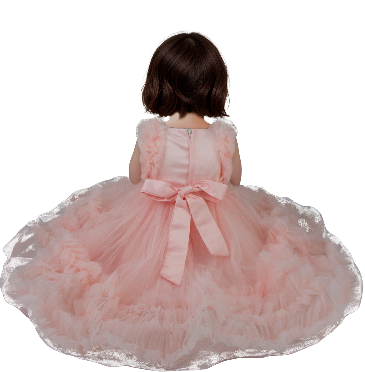 Vestido de Tul Rosa con Cauda y Lentejuelas para Niña Tallas 60-110