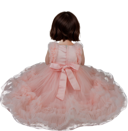 Vestido de Tul Rosa con Cauda y Lentejuelas para Niña Tallas 60-110