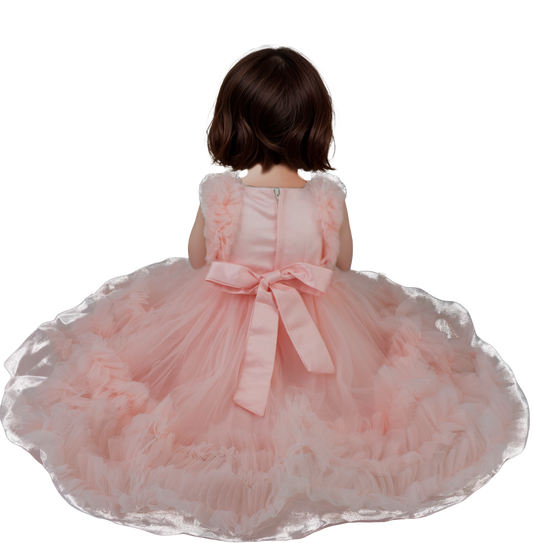 Vestido de Tul Rosa con Cauda y Lentejuelas para Niña Tallas 60-110
